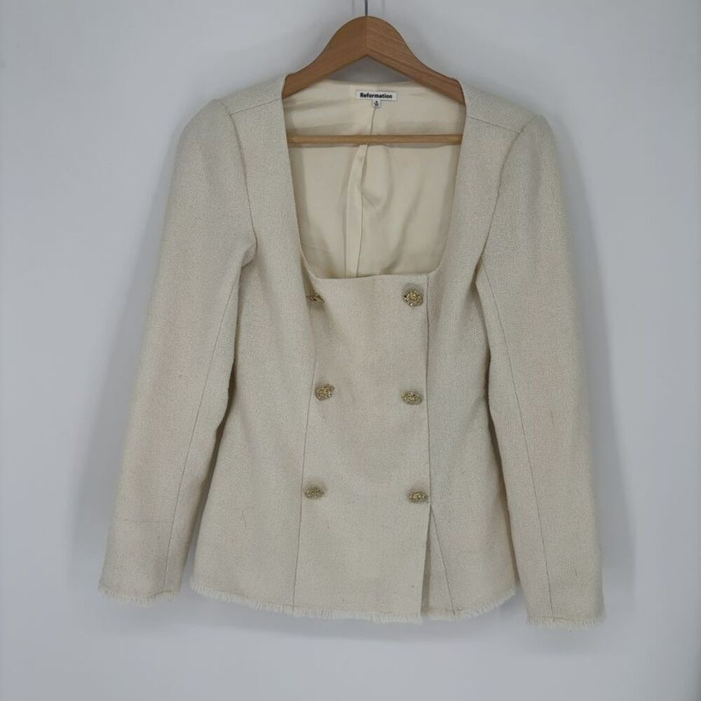 Reformation Double-Breasted Tweed Top